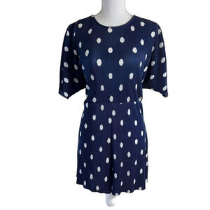 ASOS Navy Blue and White Polka Dot Romper Size 6 Accordion Pleated Shorts Tie